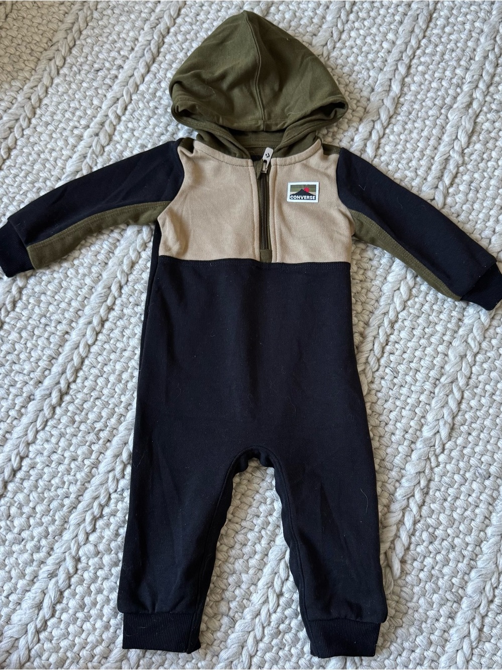 Converse Baby Hoodie Romper in Black, Olive & Tan